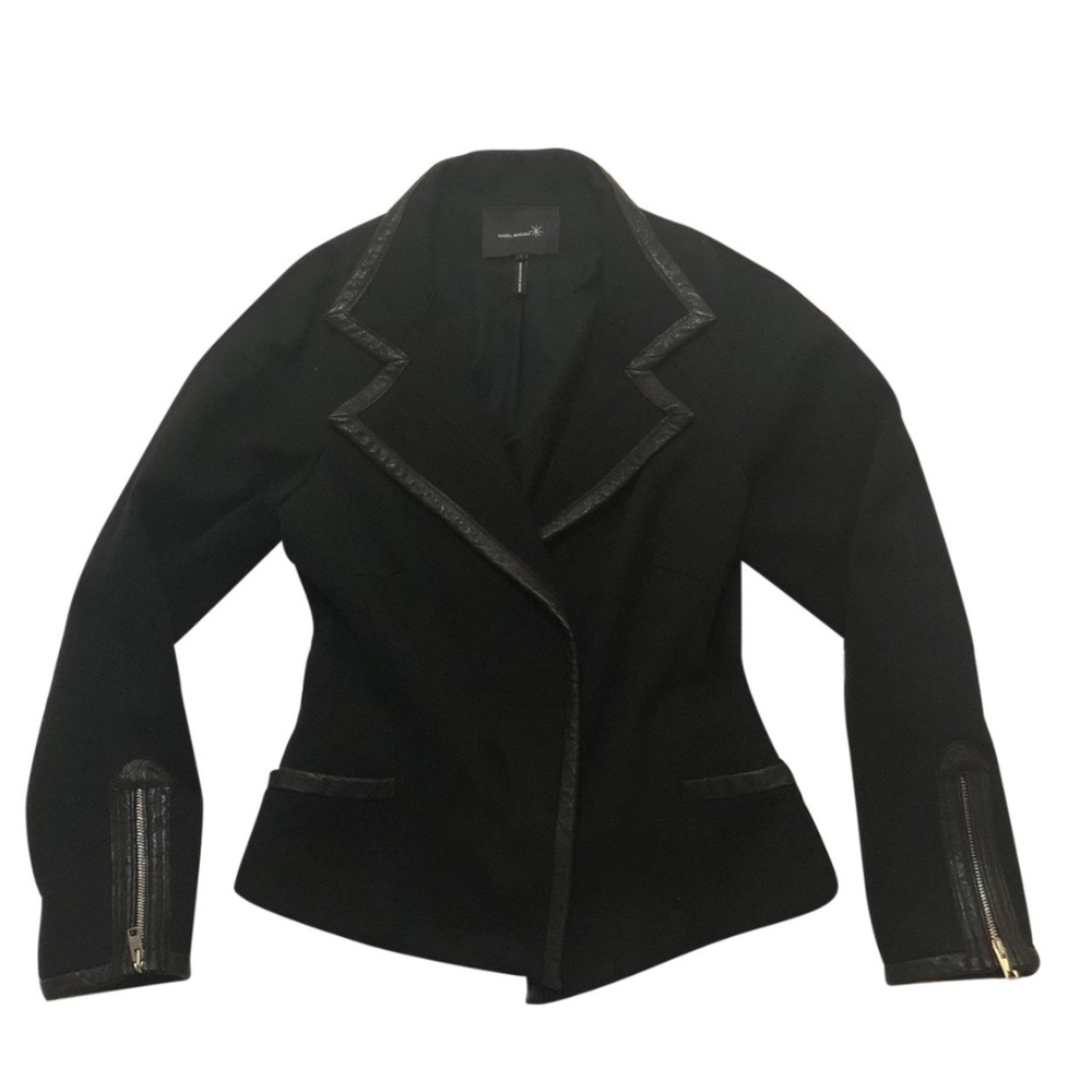 ISABEL MARANT Black Leather Trim Cotton Blazer Jacket Sz 0